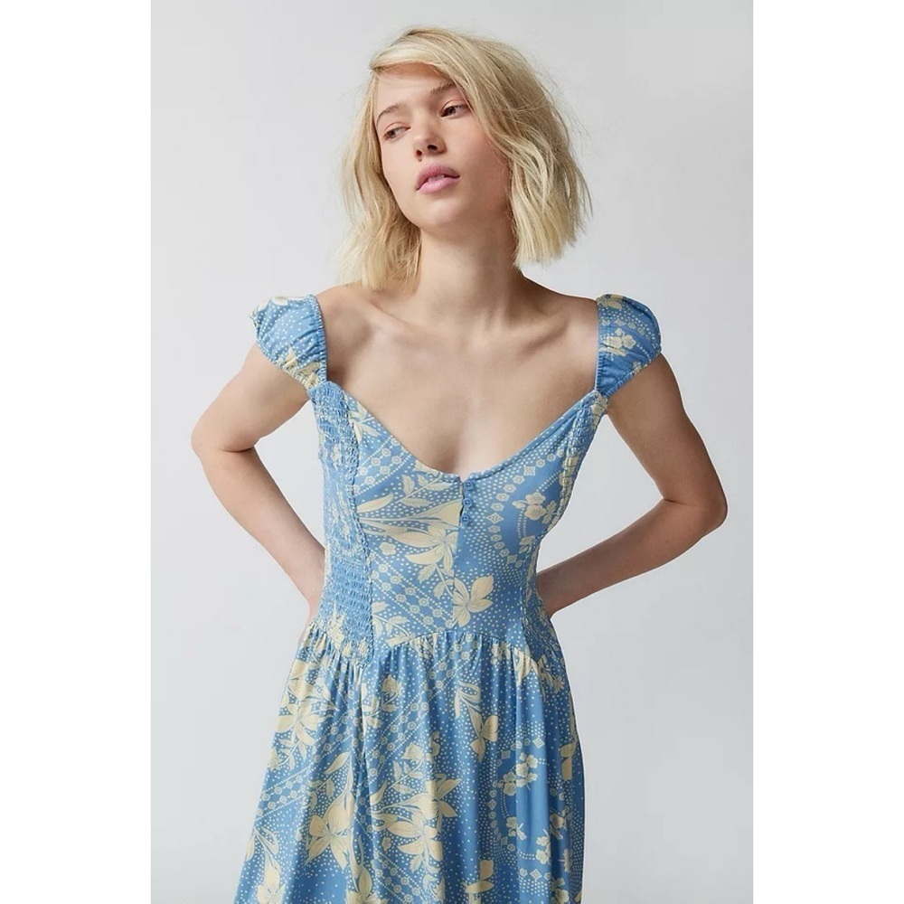 Urban Outfitters Blue and Cream Floral Midi Dress